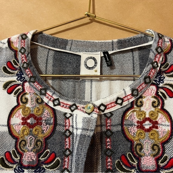 Anthropologie | Akemi & Kin Dalton Embroidered Plaid Flannel Popover Top Size S - Picture 4 of 14